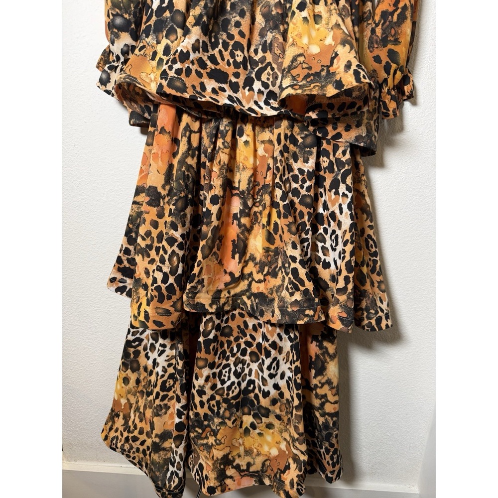Beulah Style Animal Print Ruffle Tiered Long Sleeve Dress  Size Med Vacay - Picture 10 of 14